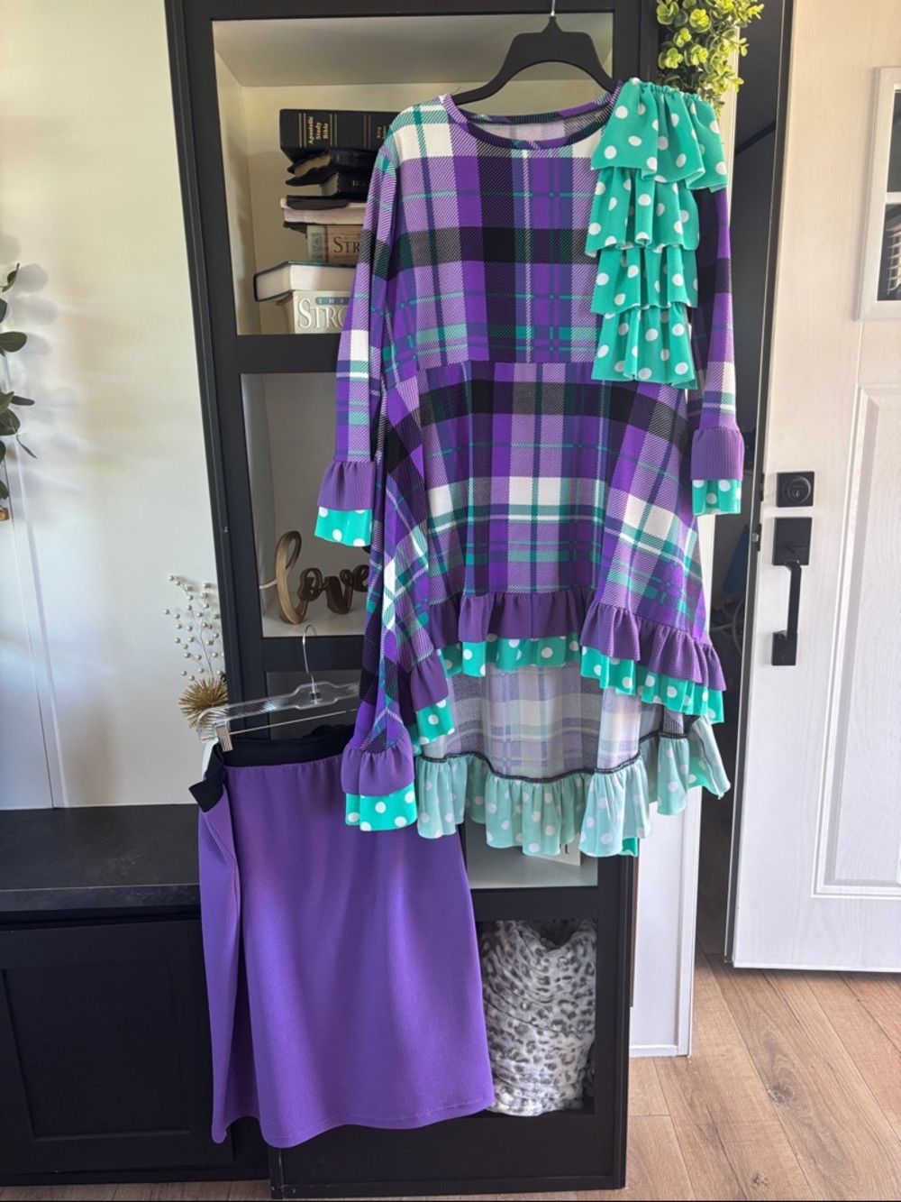Custom Purple, Turquoise Blue, Black, White High Top & Custom Purple skirt